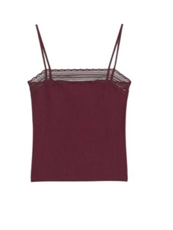 Madewell Tops - Madewell Women Lace-Trim Square-Neck Tank~Size M~Dark Pomegranate Cami NWT L7 19